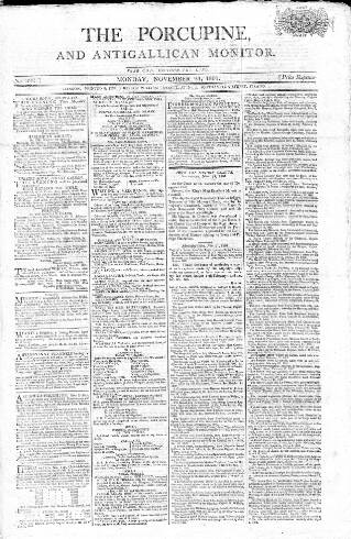 cover page of Porcupine published on November 23, 1801