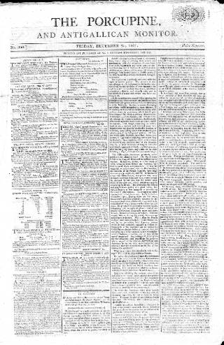 cover page of Porcupine published on December 25, 1801