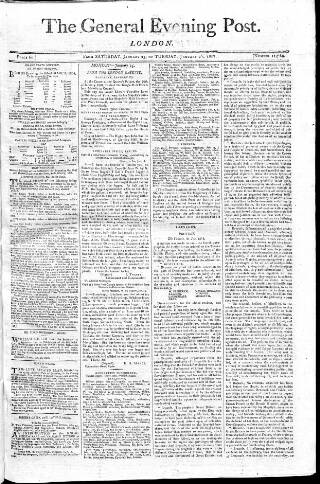 cover page of General Evening Post published on January 26, 1808