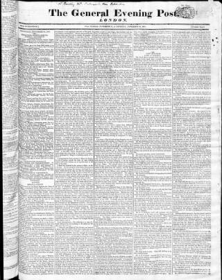 cover page of General Evening Post published on November 23, 1820