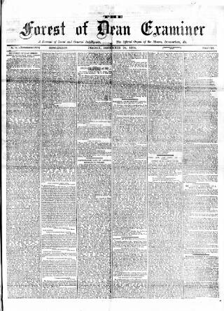 cover page of Forest of Dean Examiner published on December 25, 1874