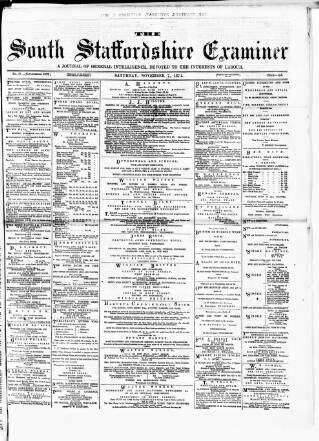 cover page of South Staffordshire Examiner published on November 7, 1874