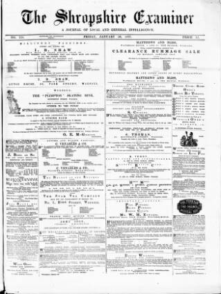 cover page of Shropshire Examiner published on January 26, 1877