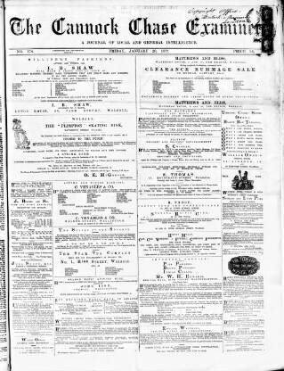 cover page of Cannock Chase Examiner published on January 26, 1877