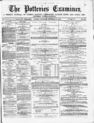 cover page of Potteries Examiner published on November 23, 1878