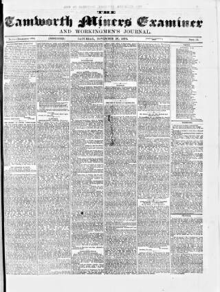 cover page of Tamworth Miners' Examiner and Working Men's Journal published on November 29, 1873