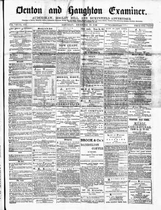 cover page of Denton and Haughton Examiner published on December 25, 1880