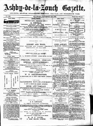 cover page of Ashby-de-la-Zouch Gazette published on November 23, 1878