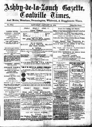 cover page of Ashby-de-la-Zouch Gazette published on January 26, 1884