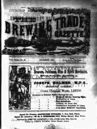 cover page of Holmes' Brewing Trade Gazette published on December 1, 1881