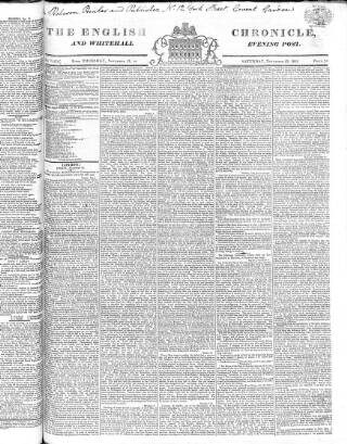 cover page of English Chronicle and Whitehall Evening Post published on November 23, 1822