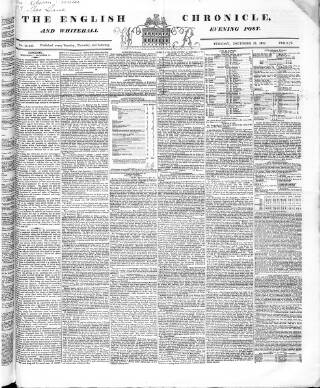 cover page of English Chronicle and Whitehall Evening Post published on December 25, 1832