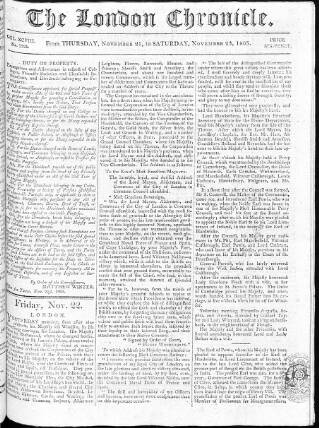 cover page of London Chronicle published on November 23, 1805