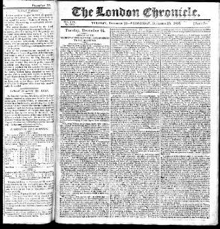 cover page of London Chronicle published on December 25, 1816