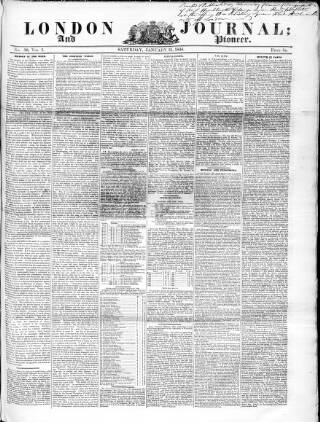 cover page of London Journal and Pioneer Newspaper published on January 31, 1846