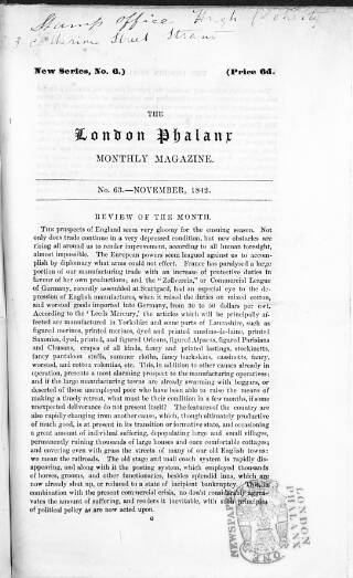 cover page of London Phalanx published on November 1, 1842