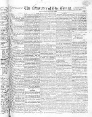 cover page of Observer of the Times published on November 26, 1821