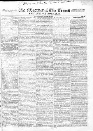 cover page of Observer of the Times published on January 28, 1822