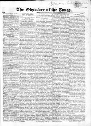 cover page of Observer of the Times published on December 8, 1822