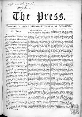 cover page of Press (London) published on November 23, 1861