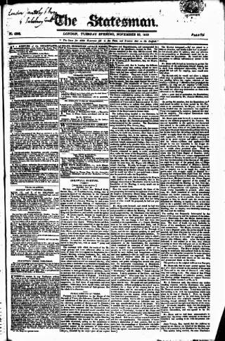 cover page of Statesman (London) published on November 23, 1819