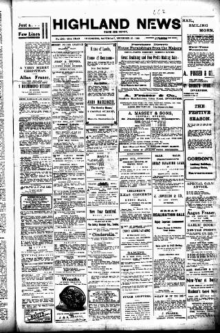 cover page of Highland News published on December 25, 1909