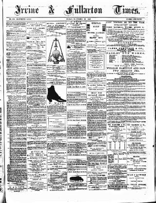 cover page of Irvine Times published on November 23, 1883