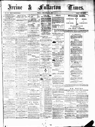 cover page of Irvine Times published on December 25, 1885