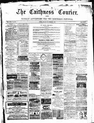 cover page of Caithness Courier published on December 25, 1885