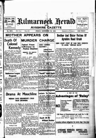 cover page of Kilmarnock Herald and North Ayrshire Gazette published on November 23, 1934