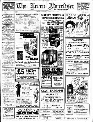 cover page of Leven Advertiser & Wemyss Gazette published on November 23, 1937