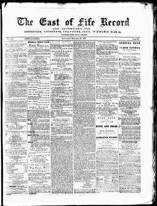 cover page of East of Fife Record published on November 23, 1877