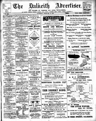 cover page of Dalkeith Advertiser published on December 25, 1930