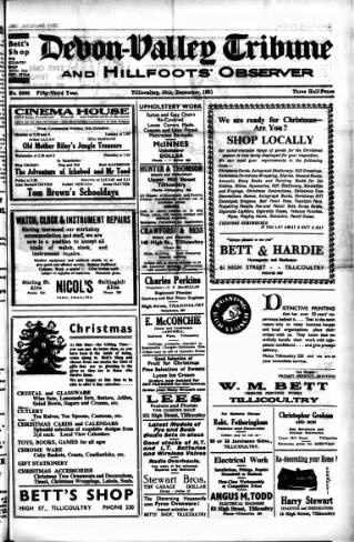 cover page of Devon Valley Tribune published on December 25, 1951