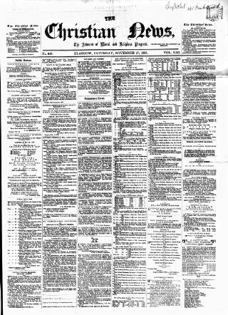 cover page of Christian News published on November 27, 1858