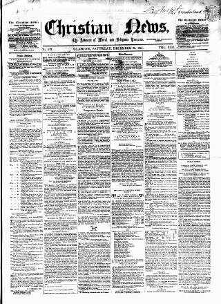 cover page of Christian News published on December 25, 1858