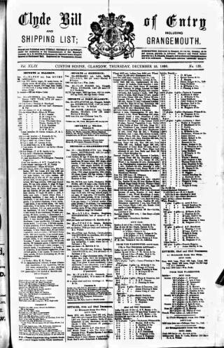 cover page of Clyde Bill of Entry and Shipping List published on December 25, 1890