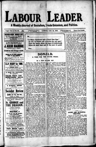 cover page of Labour Leader published on December 25, 1908