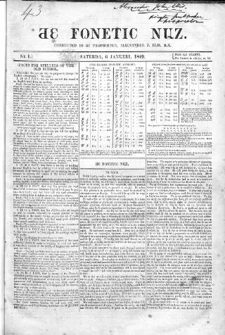 cover page of Fonetic Nuz published on January 6, 1849