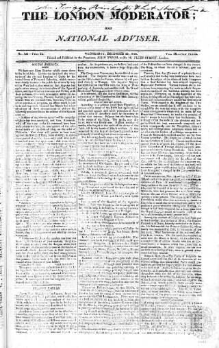 cover page of London Moderator and National Adviser published on December 25, 1822