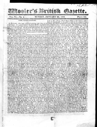 cover page of Wooler's British Gazette published on January 26, 1823