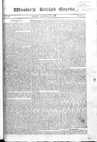 cover page of Wooler's British Gazette published on November 23, 1823