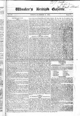 cover page of Wooler's British Gazette published on December 14, 1823