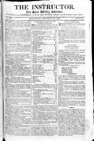 cover page of Instructor and Select Weekly Advertiser published on December 29, 1813