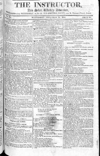 cover page of Instructor and Select Weekly Advertiser published on November 23, 1814