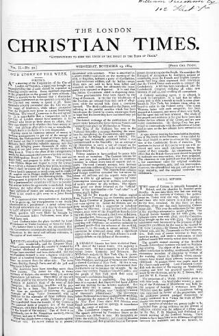 cover page of Christian Times published on November 23, 1864