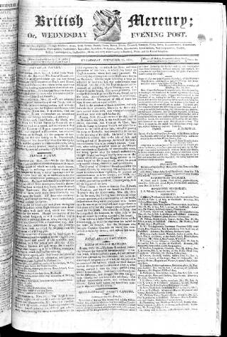 cover page of British Mercury or Wednesday Evening Post published on December 25, 1811