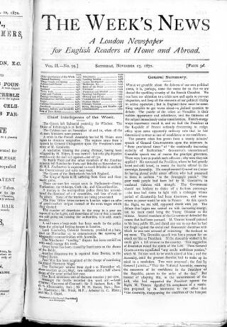 cover page of Week's News (London) published on November 23, 1872