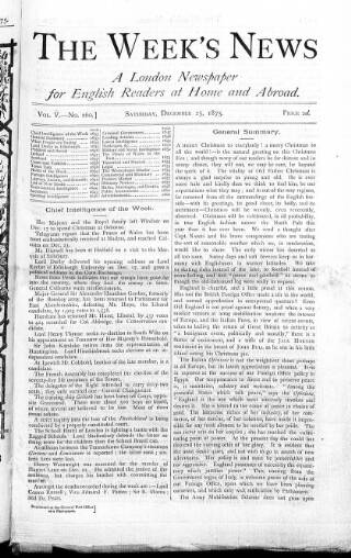 cover page of Week's News (London) published on December 25, 1875