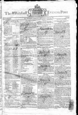 cover page of Whitehall Evening Post published on January 24, 1801